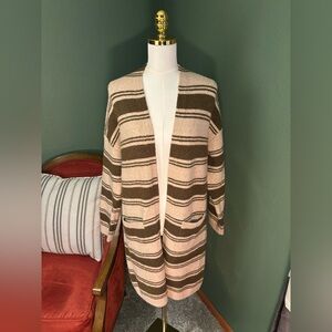 Knox Rose Cream and Olive Green Striped Cardigan